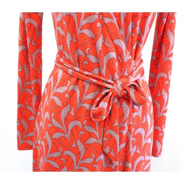 Ann Taylor Fern Always on Wrap Floral Wrap Tie Dress Long Sleeve Sz 6 Orange Red - Picture 6 of 7